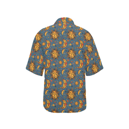 Celestial Moon Sun Pattern Print Design 02 Women's Hawaiian Shirt