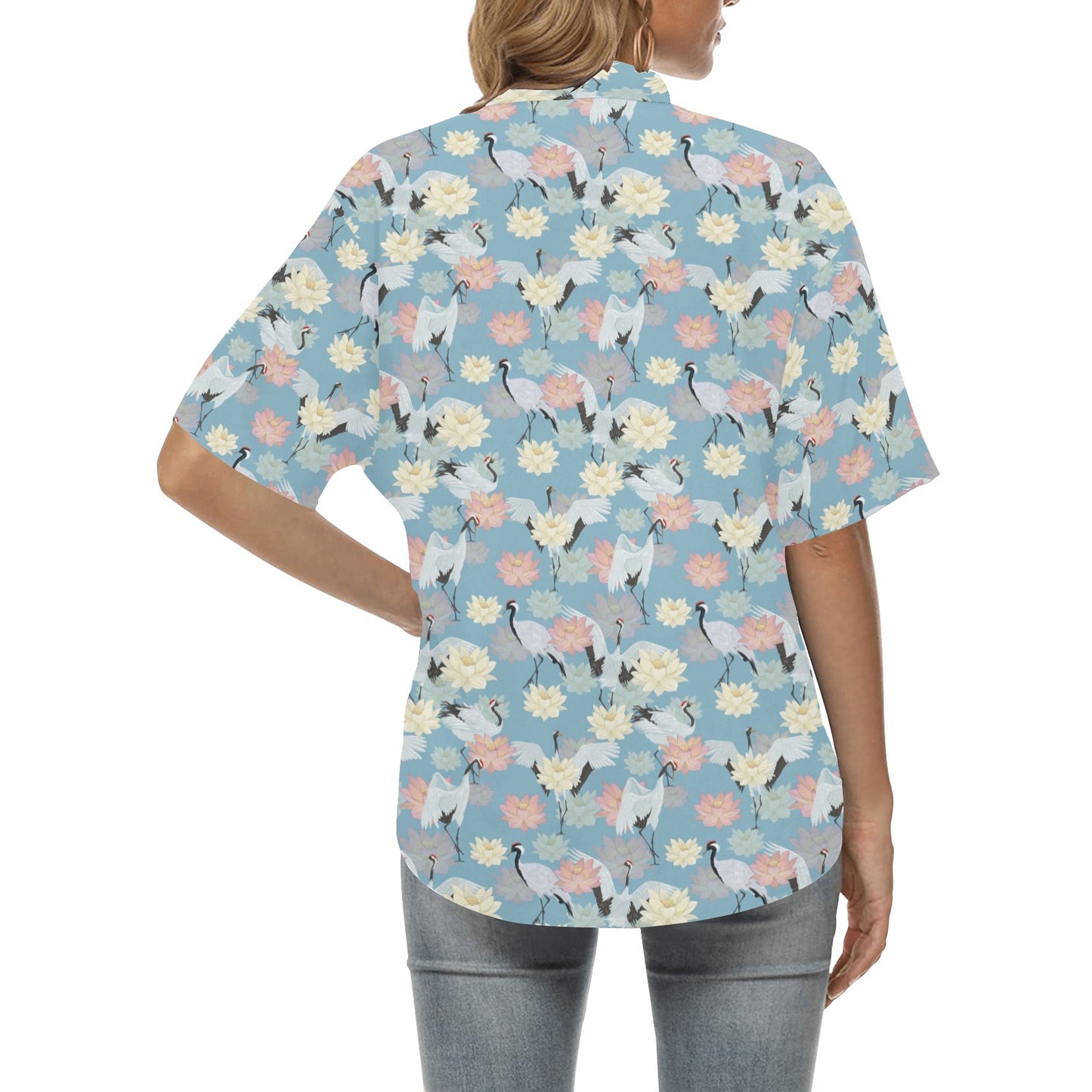 Water Lily Print Design LKS304 Women's Hawaiian Shirt