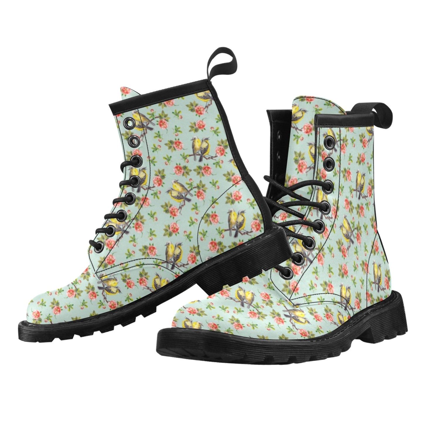 Bird with Red Flower Print Pattern Women's Boots
