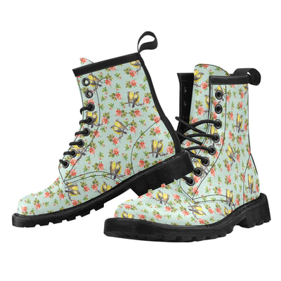 Bird with Red Flower Print Pattern Women's Boots