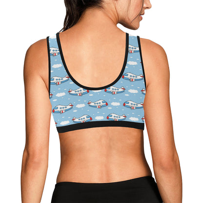 Airplane Cartoon Pattern Print Design 07 Sports Bra