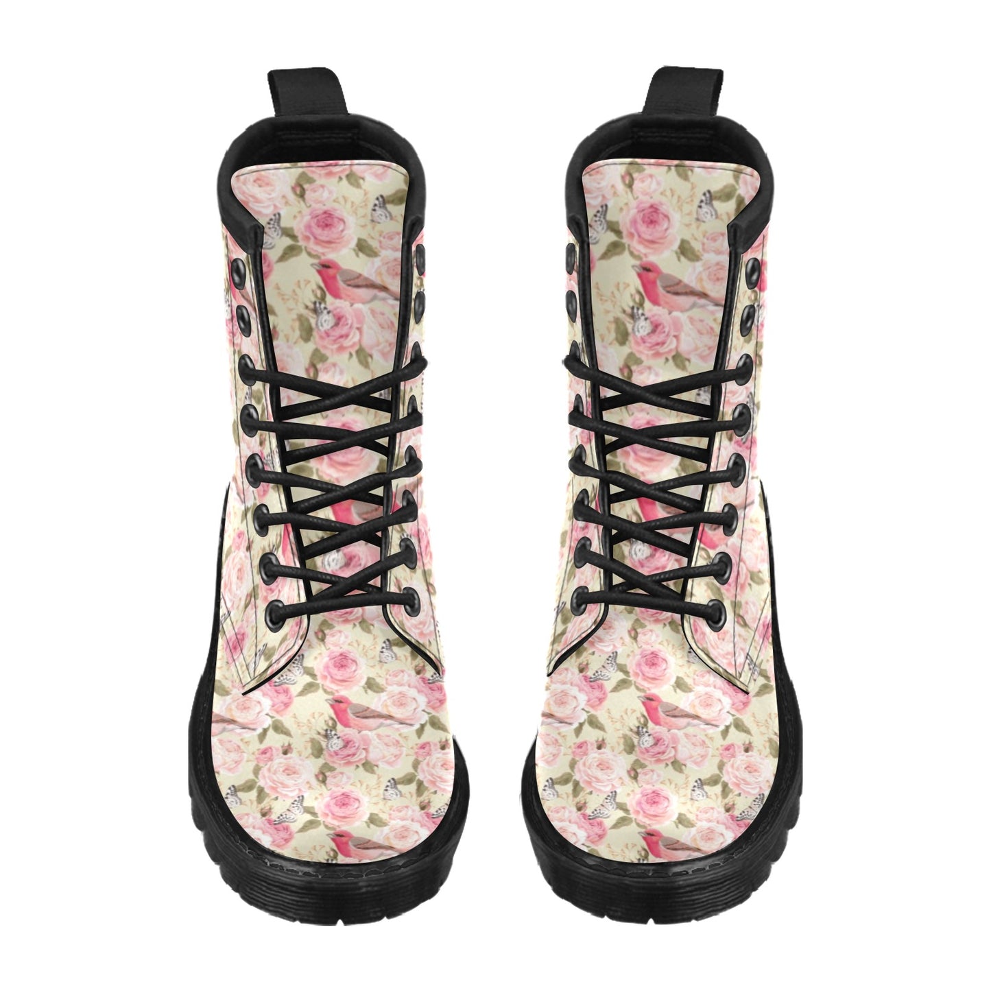 Bird Butterfly Pink Flower Print Pattern Women's Boots