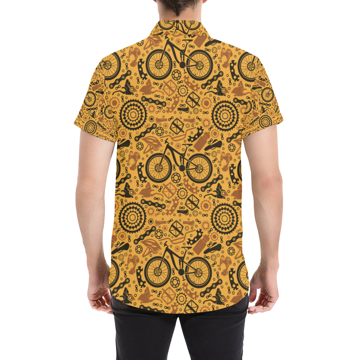 Mountain bike Pattern Print Design 03 Men's Short Sleeve Button Up Shirt