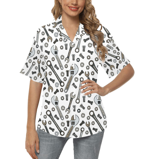Mechanic Pattern Print Design 03 Women's Hawaiian Shirt