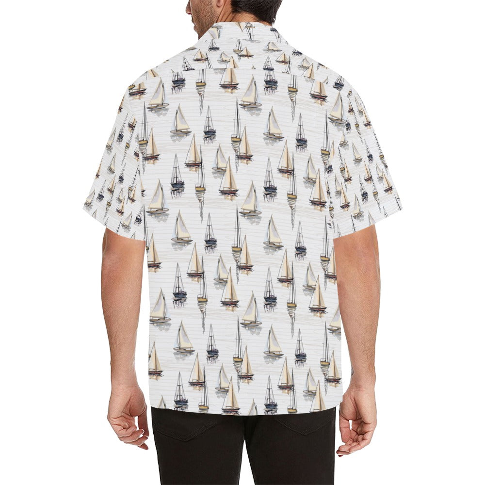 Sailboat Paint Pattern Print Design LKS307 Men's Hawaiian Shirt
