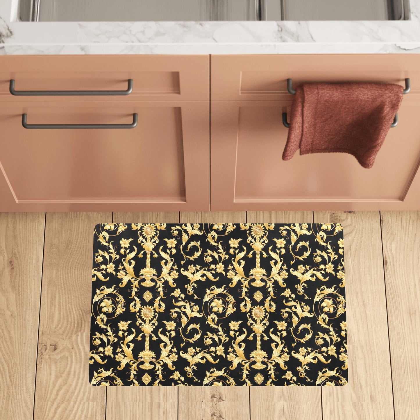 Baroque Golden Pattern Print Design 04 Kitchen Mat