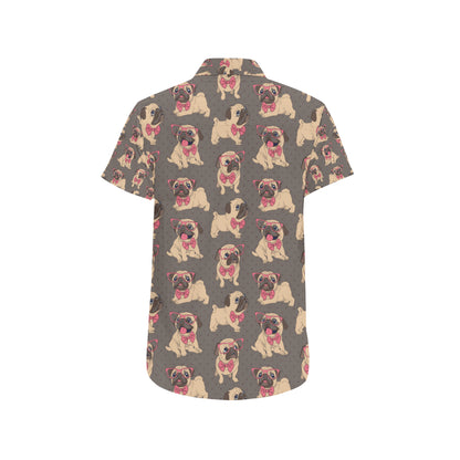 Pug Pattern Print Design A05 Men's Short Sleeve Button Up Shirt