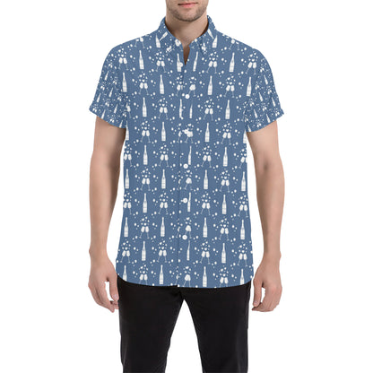 Champagne Pattern Print Design 05 Men's Short Sleeve Button Up Shirt