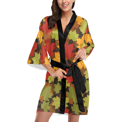 Maple Leaf Pattern Print Design 05 Women's Short Kimono