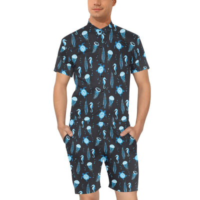 Sea Turtle Jelly Fish Sea Horse Print Design LKS3014 Men's Romper