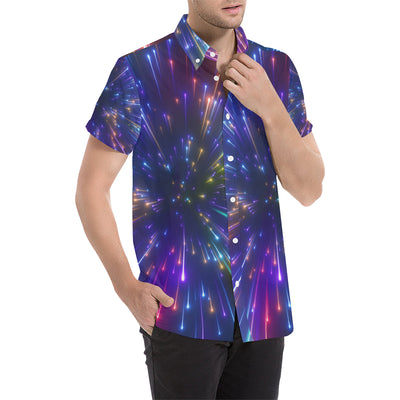 Celestial Rainbow Speed Light Men's Short Sleeve Button Up Shirt