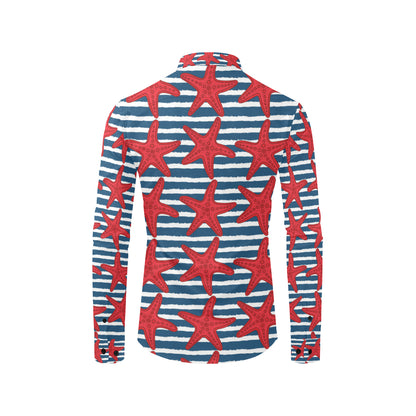 Starfish Red Pattern Print Design 02 Men's Long Sleeve Shirt
