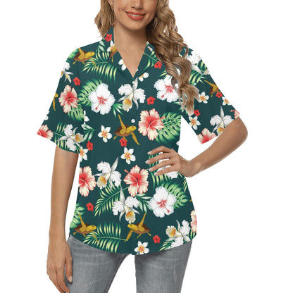 Hawaiian Flower Design with SeaTurtle Print Women's Hawaiian Shirt