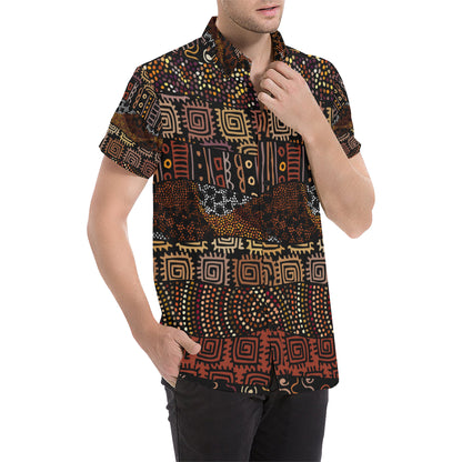 African Pattern Print Design 07 Men's Short Sleeve Button Up Shirt