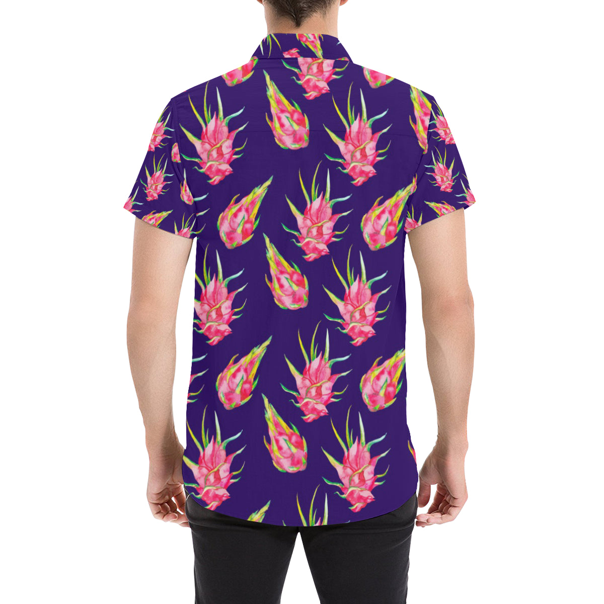 Dragonfruit Pattern Print Design DF02 Men's Short Sleeve Button Up Shirt