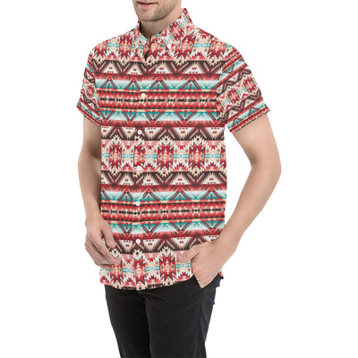 Aztec Western Style Print Pattern Men's Short Sleeve Button Up Shirt