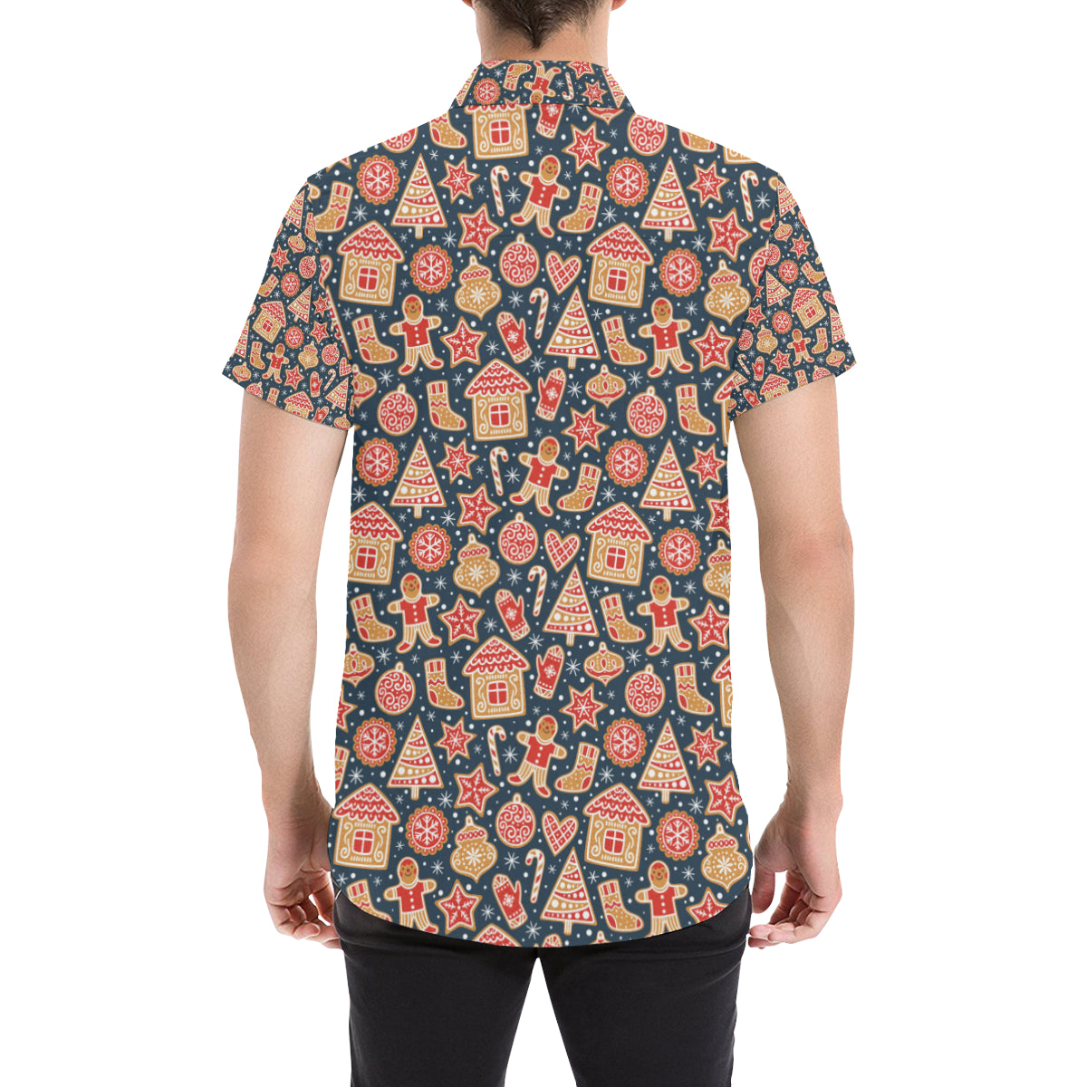 Gingerbread Pattern Print Design 03 Men's Short Sleeve Button Up Shirt