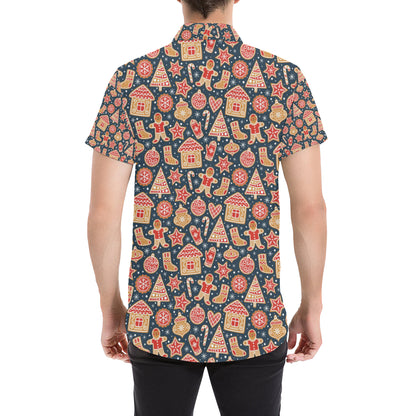 Gingerbread Pattern Print Design 03 Men's Short Sleeve Button Up Shirt