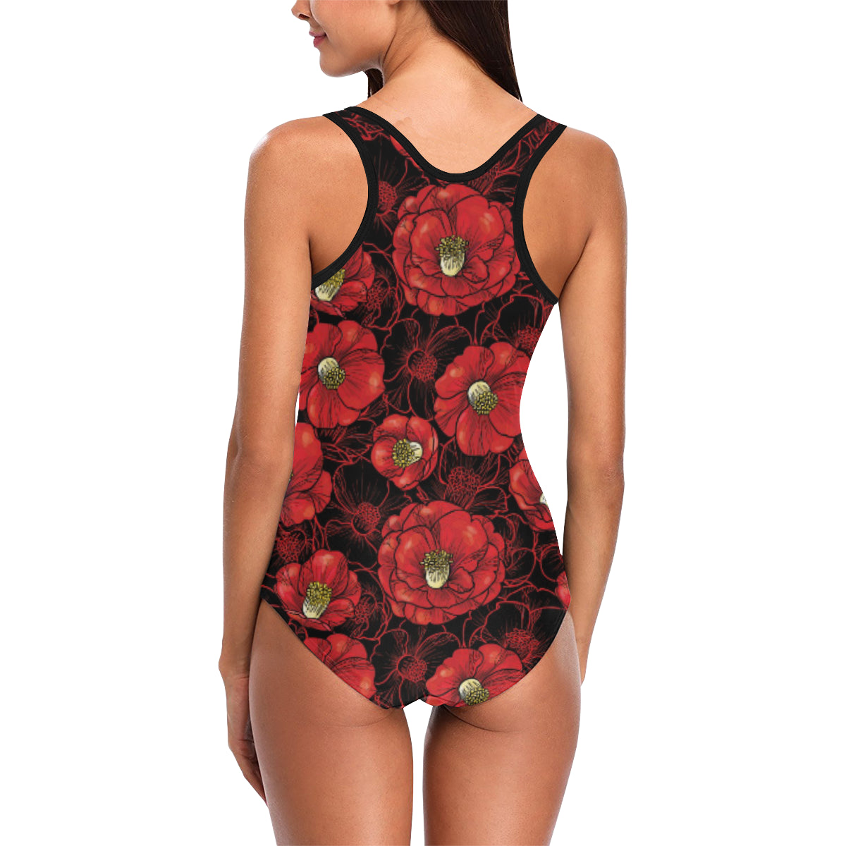 Camellia Pattern Print Design CM06 Women Swimsuit