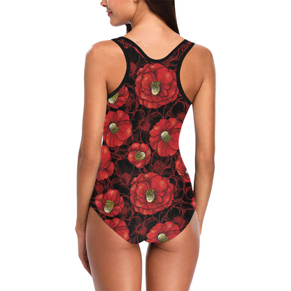 Camellia Pattern Print Design CM06 Women Swimsuit