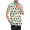 Elephant Colorful Print Pattern Men's Short Sleeve Button Up Shirt