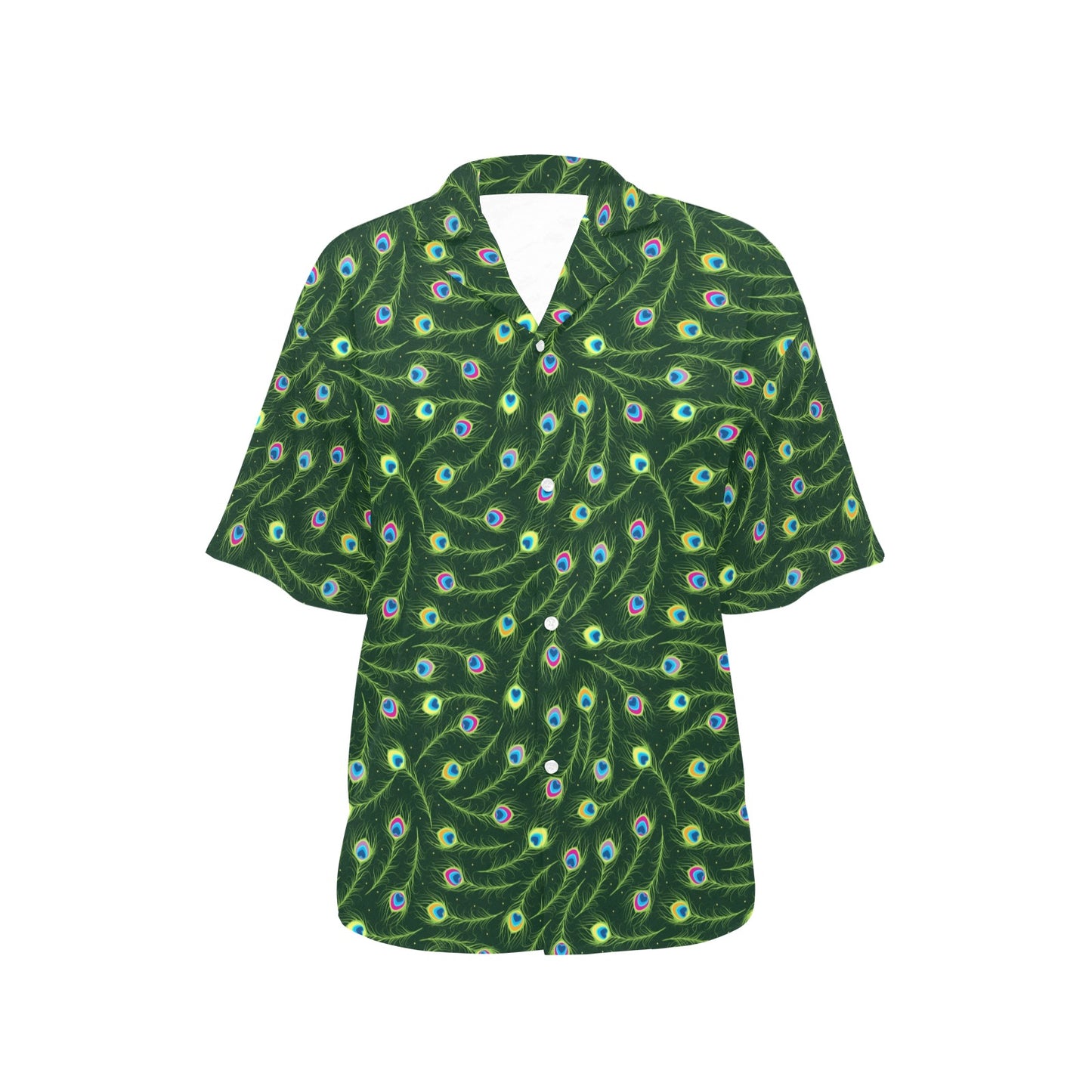 Peacock Feather Green Design Print Women's Hawaiian Shirt