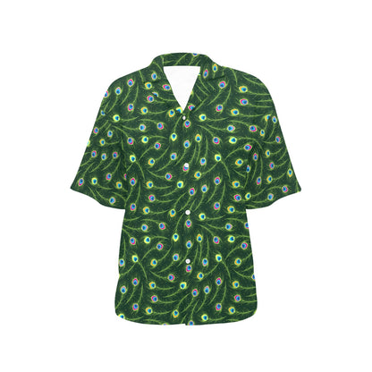 Peacock Feather Green Design Print Women's Hawaiian Shirt