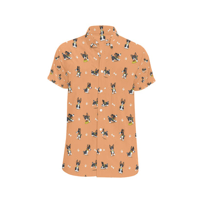 Basenji Pattern Print Design 01 Men's Short Sleeve Button Up Shirt