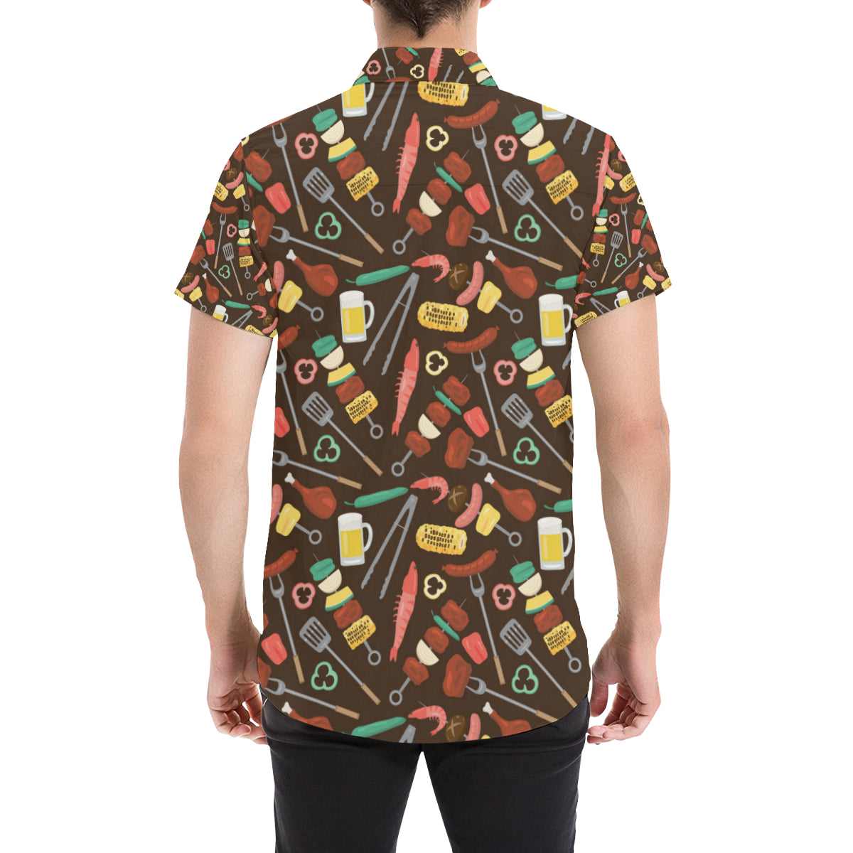 Barbecue Pattern Print Design 05 Men's Short Sleeve Button Up Shirt