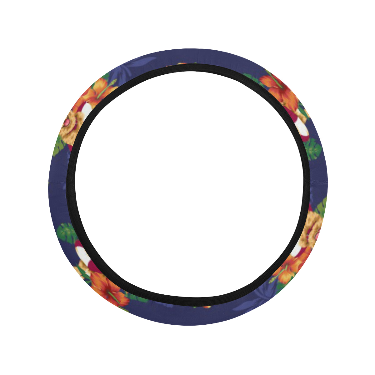 Hawaiian Themed Pattern Print Design H02 Steering Wheel Cover with Elastic Edge