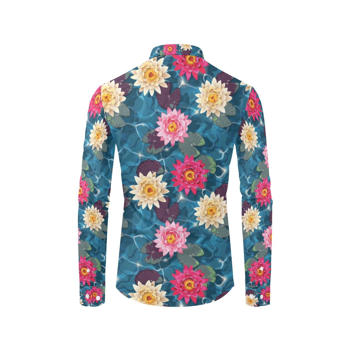 Water Lily Pattern Print Design WL05 Men's Long Sleeve Shirt