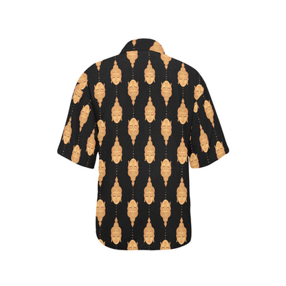 Buddha Head Gold Print Women's Hawaiian Shirt