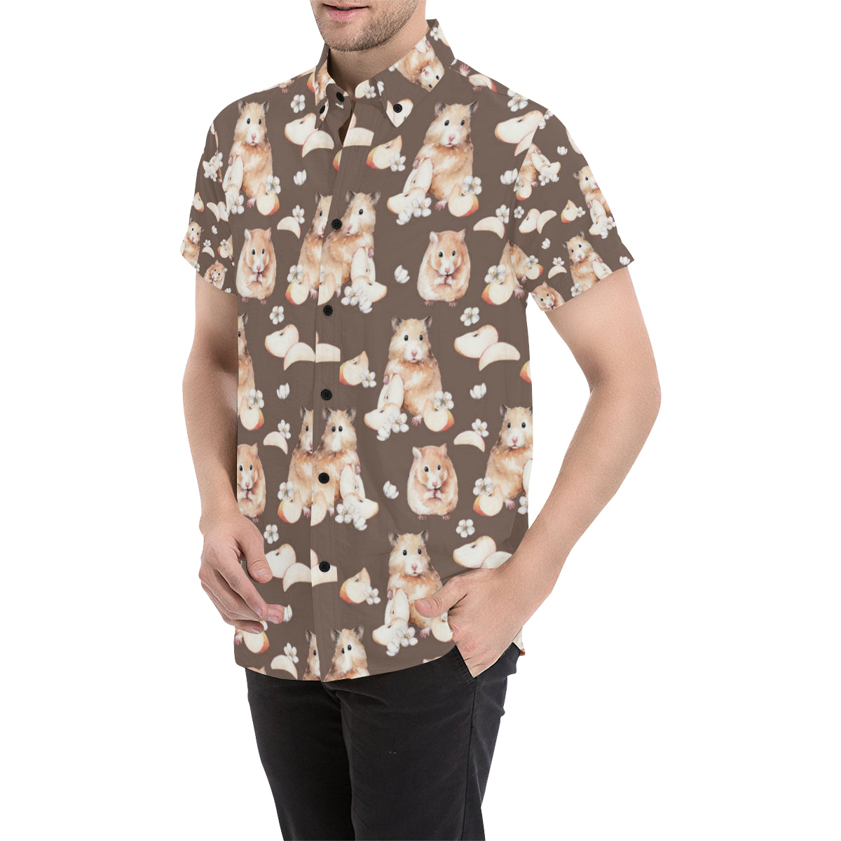 Hamster Pattern Print Design 03 Men's Short Sleeve Button Up Shirt