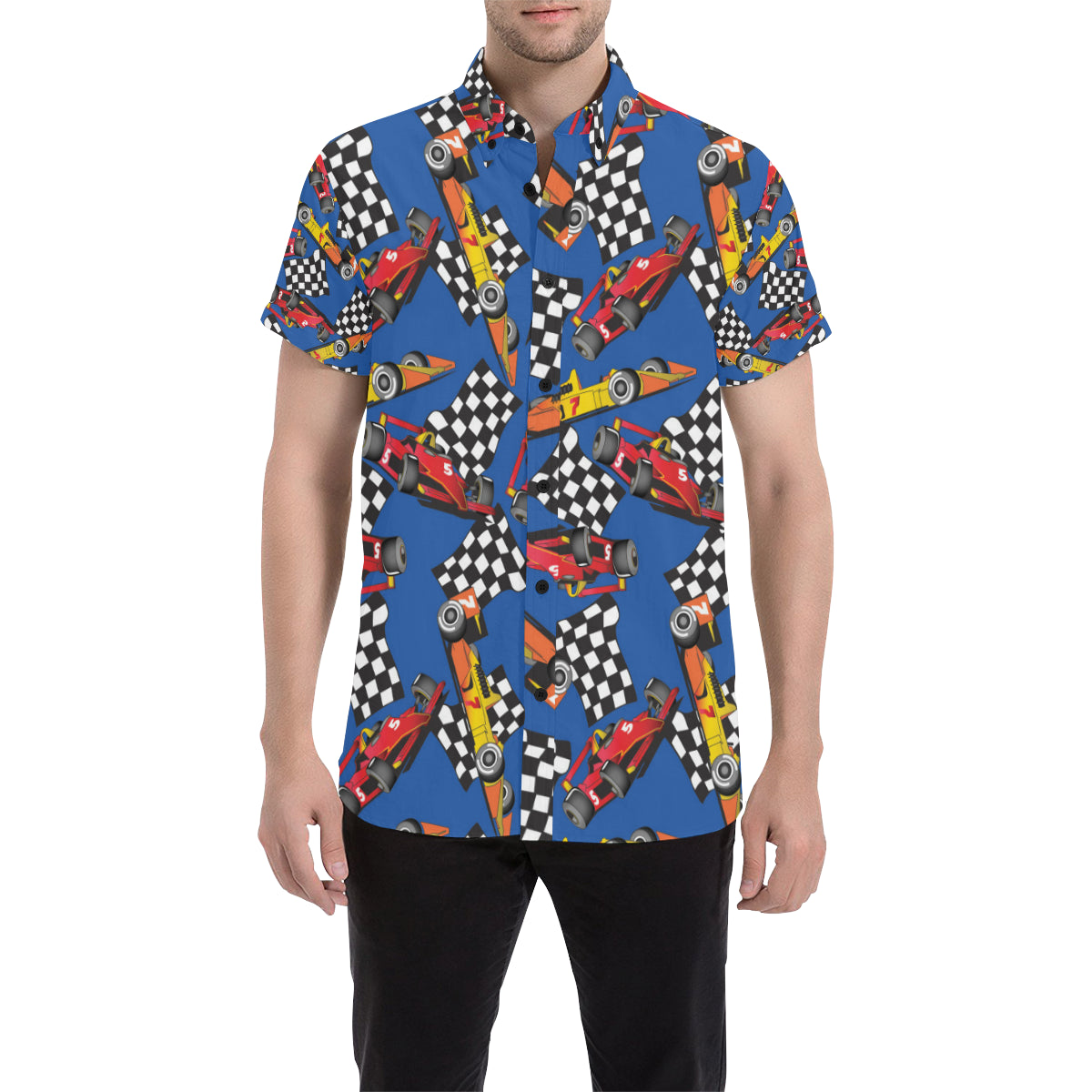Racing Pattern Print Design A01 Men's Short Sleeve Button Up Shirt