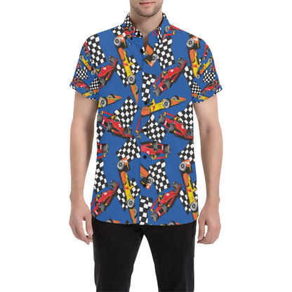 Racing Pattern Print Design A01 Men's Short Sleeve Button Up Shirt