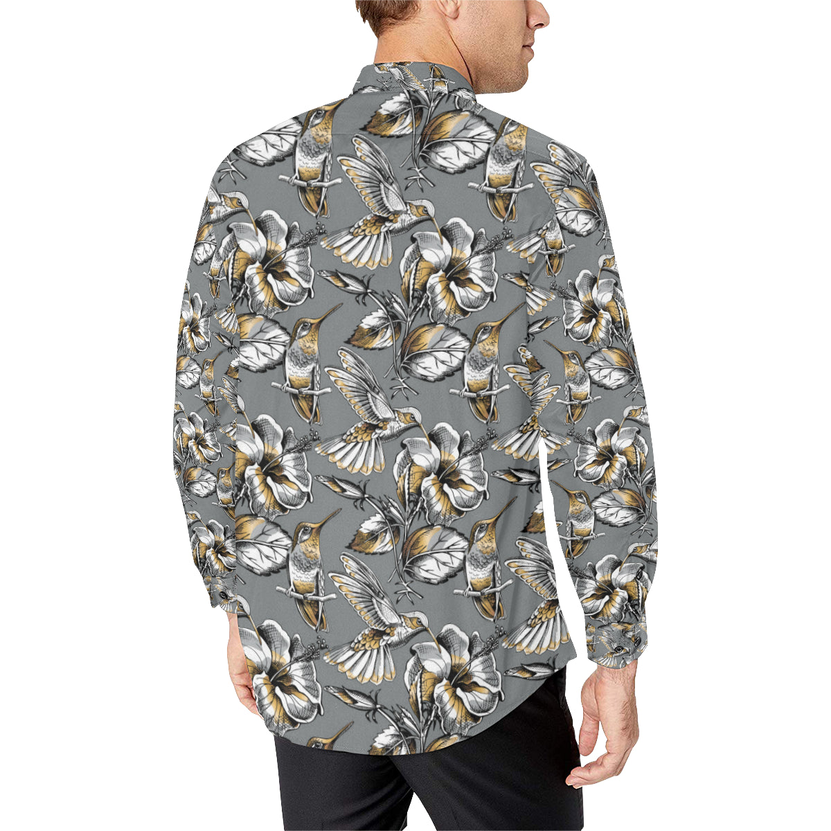 Hummingbird Pattern Print Design 02 Men's Long Sleeve Shirt