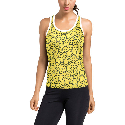 Smiley Face Emoji Print Design LKS302 Women's Racerback Tank Top