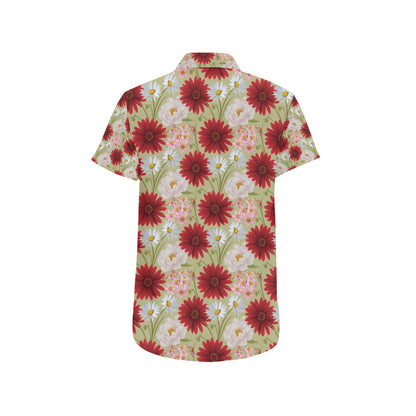 Gerberas Pattern Print Design GB07 Men's Short Sleeve Button Up Shirt