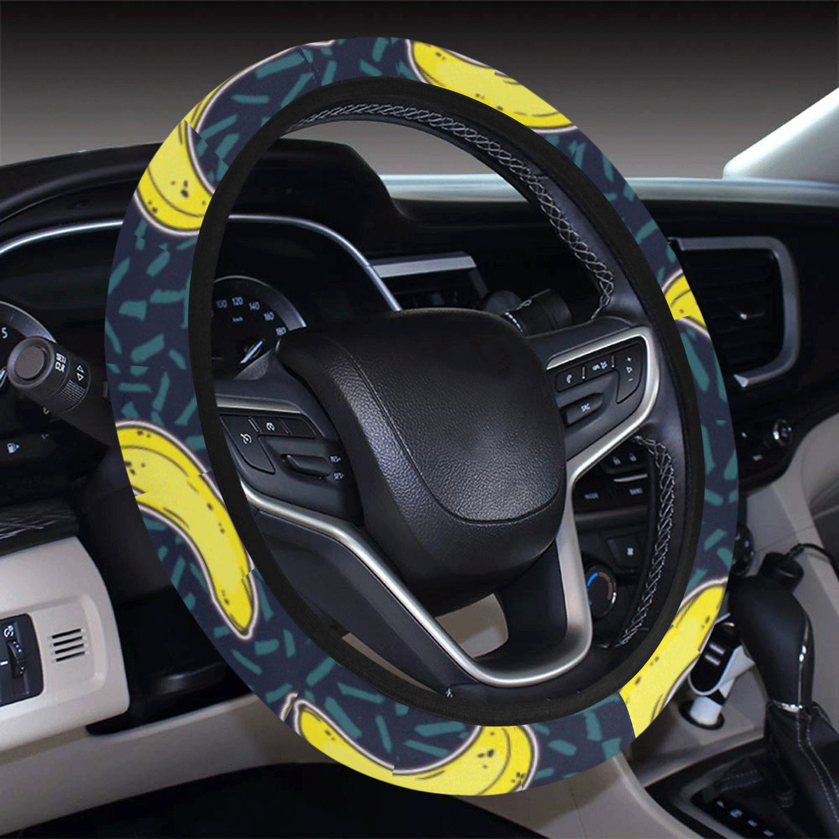Banana Pattern Print Design BA09 Steering Wheel Cover with Elastic Edge