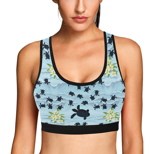 Sea Turtle Pattern Print Design T011 Sports Bra