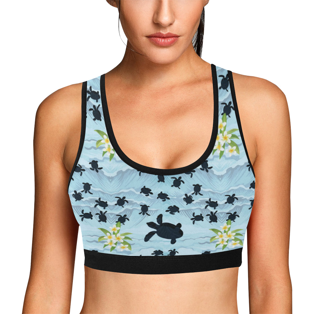 Sea Turtle Pattern Print Design T011 Sports Bra