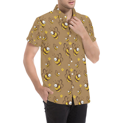 Bee Pattern Print Design BEE09 Men's Short Sleeve Button Up Shirt