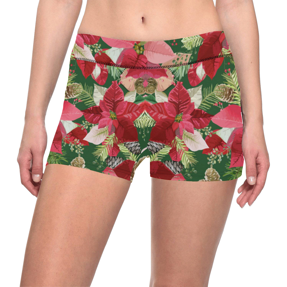 Poinsettia Pattern Print Design POT03 Yoga Shorts