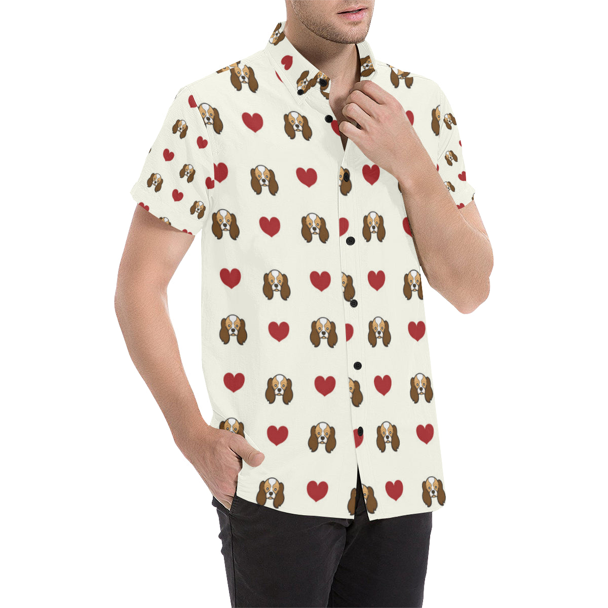 Cavalier King Charles Spaniels Pattern Print Desig Men's Short Sleeve Button Up Shirt