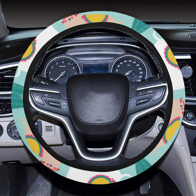 Llama Cactus Pattern Print Design 08 Steering Wheel Cover with Elastic Edge