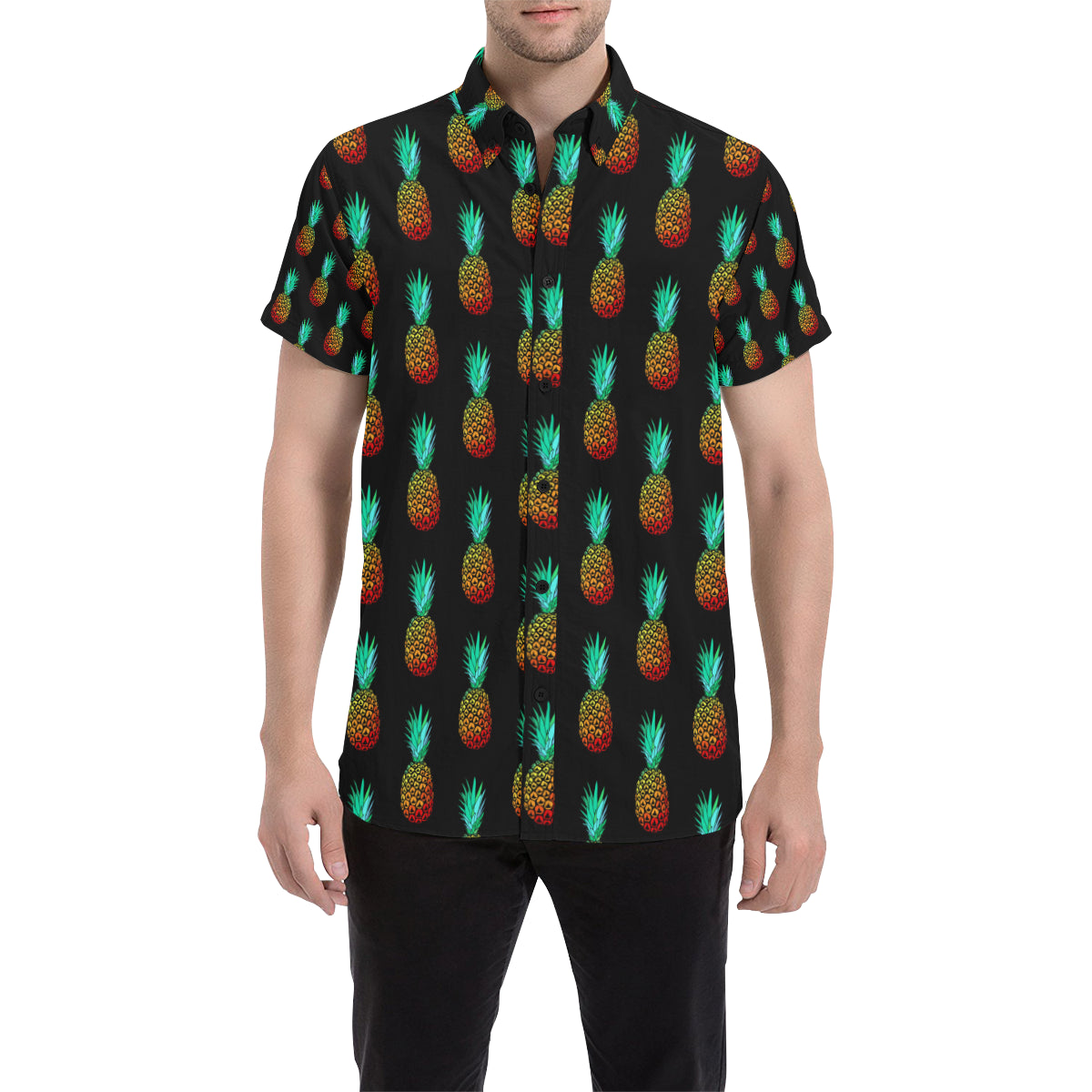 Pineapple Pattern Print Design A05 Men's Short Sleeve Button Up Shirt