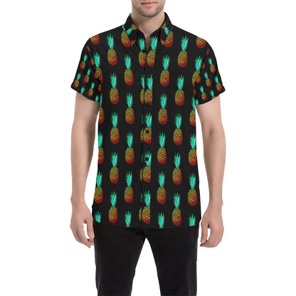 Pineapple Pattern Print Design A05 Men's Short Sleeve Button Up Shirt
