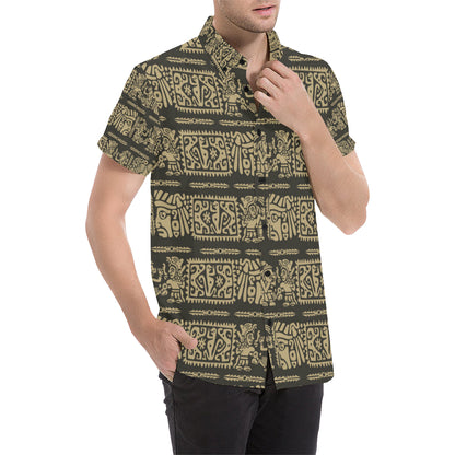 Mayan Pattern Print Design 02 Men's Short Sleeve Button Up Shirt
