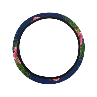 Hibiscus Pattern Print Design HB028 Steering Wheel Cover with Elastic Edge