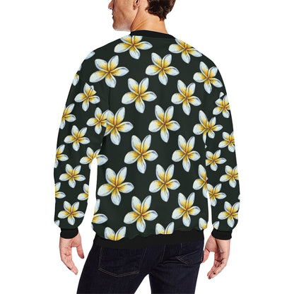 White Plumeria Pattern Print Design PM022 Men Long Sleeve Sweatshirt